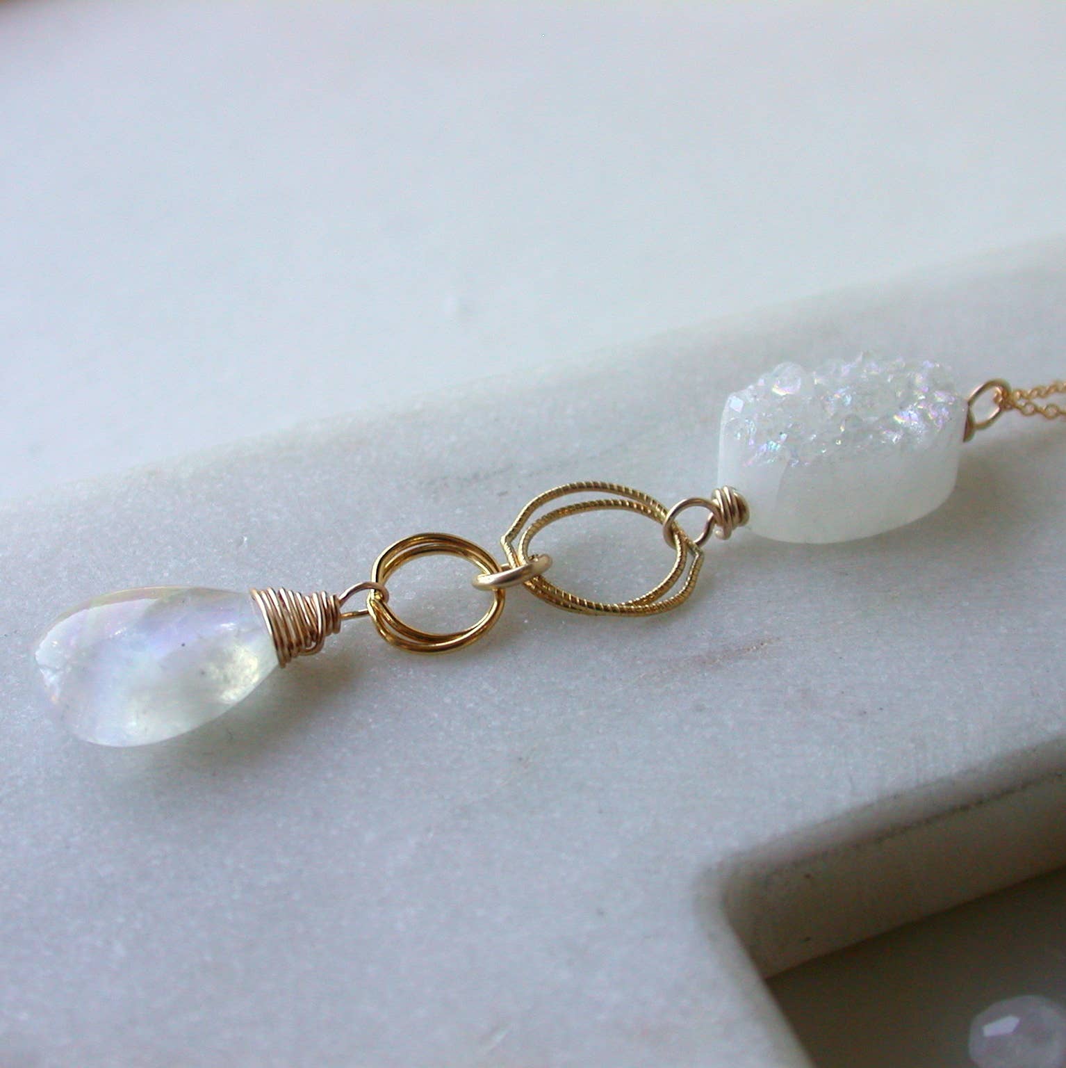 Moonstone and Druzy Gemstone Necklace