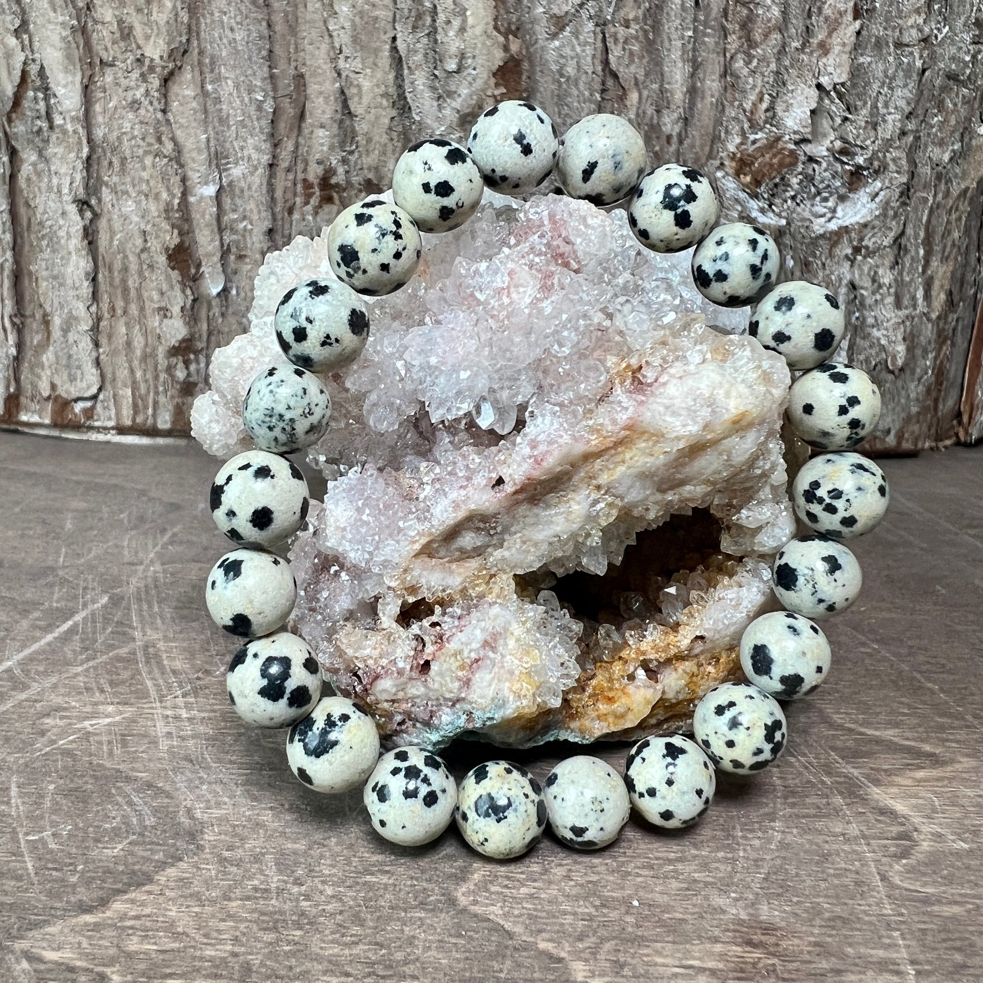Beaded Skull Bracelet | 8mm Dalmatian Jasper & 925 Sterling Silver |  Handmade with genuine, semi-precious stones. – Stone & May