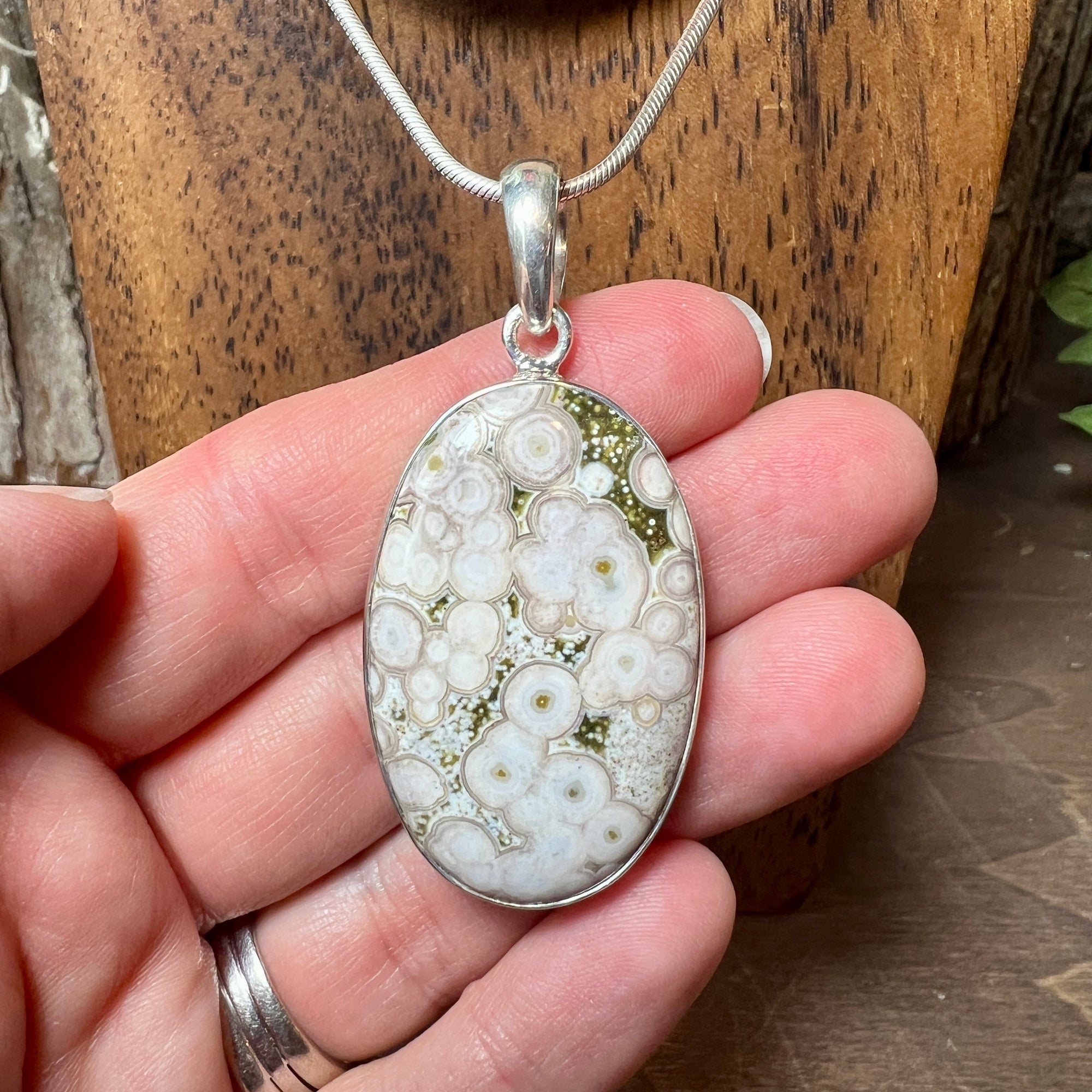 Ocean Jasper pendant , gifts for her, layering necklace, antique bronz —  San José Made