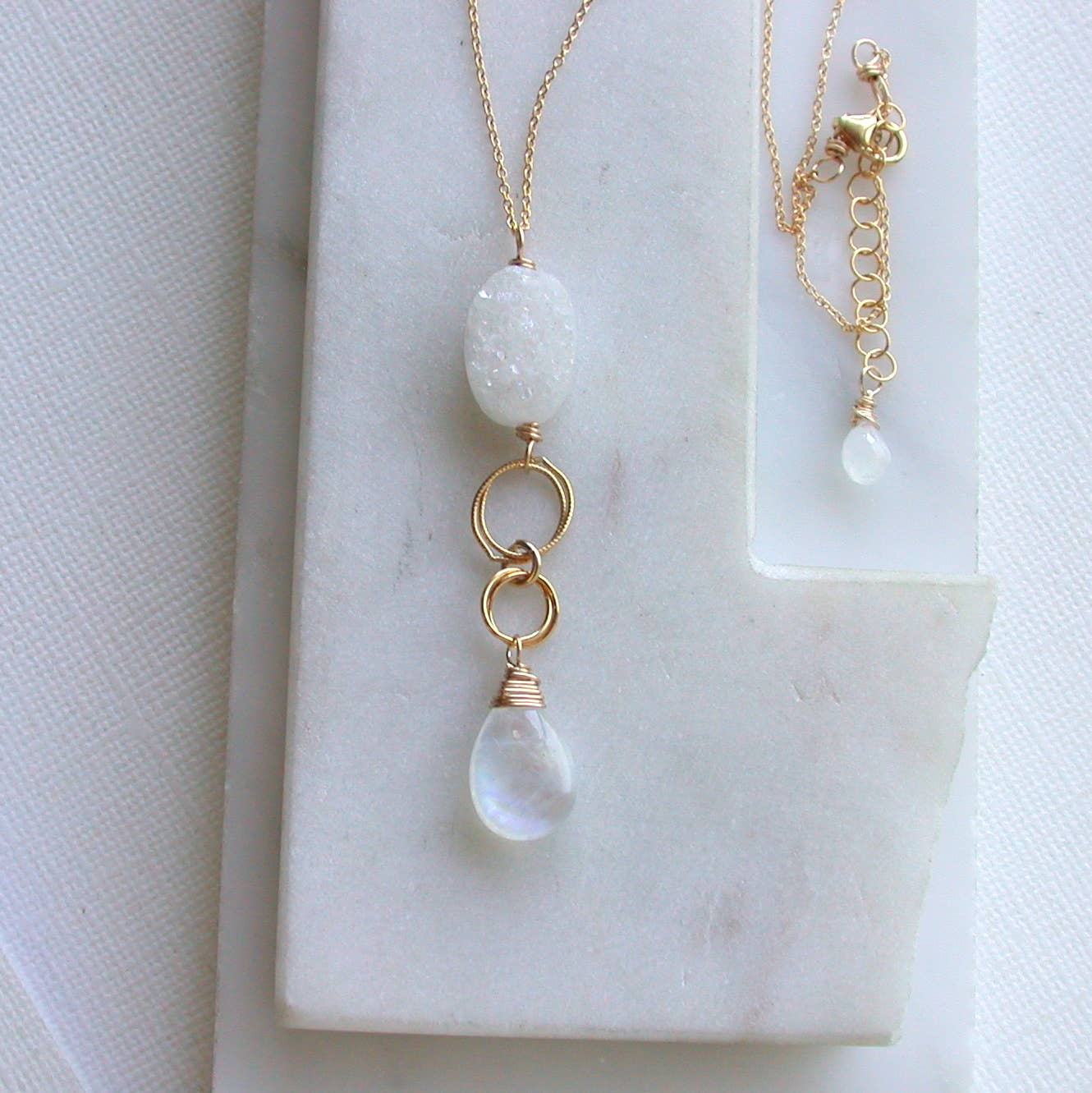 Moonstone and Druzy Gemstone Necklace