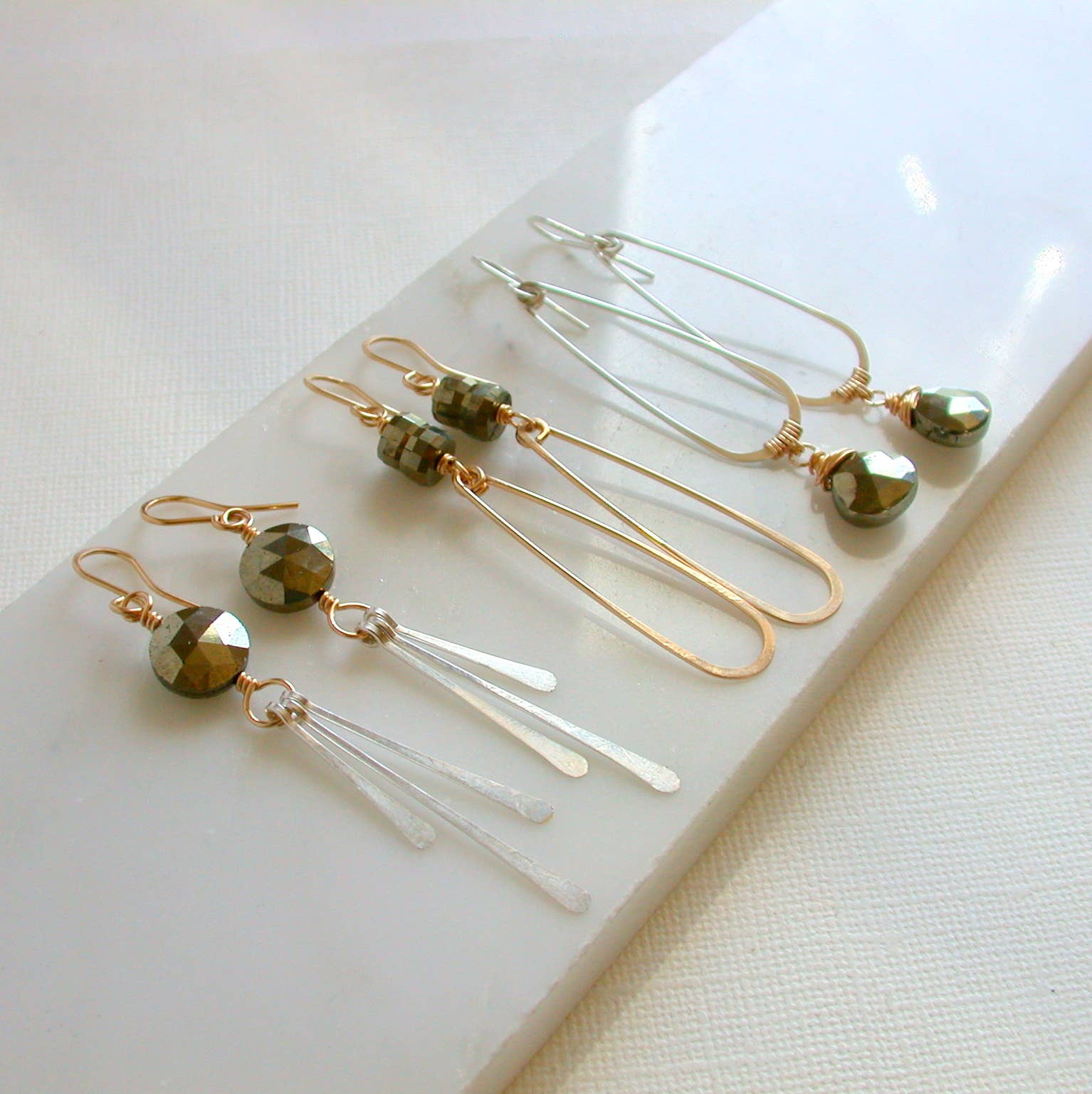 Pyrite Mixed Metal Coin Earrings