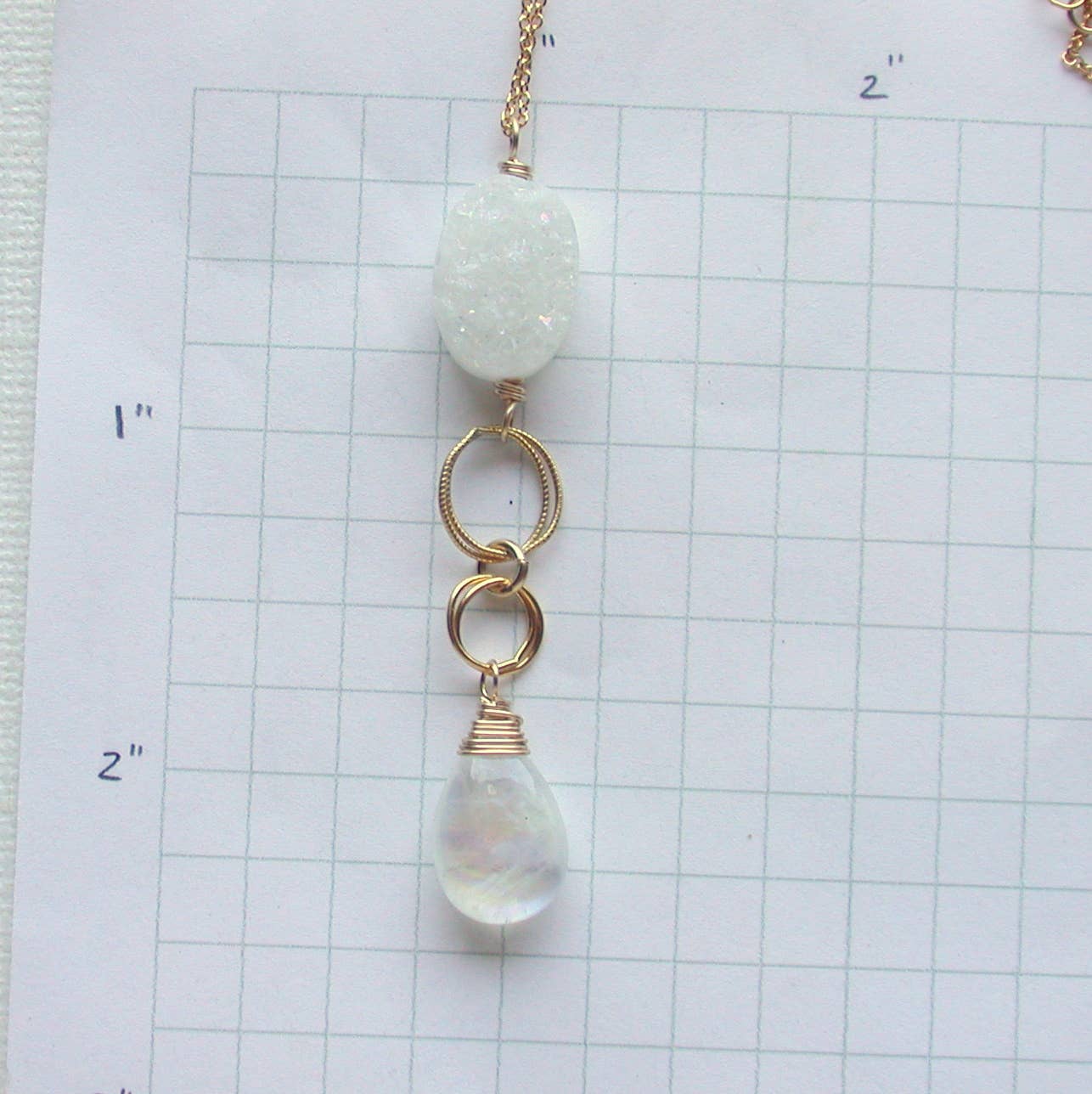 Moonstone and Druzy Gemstone Necklace