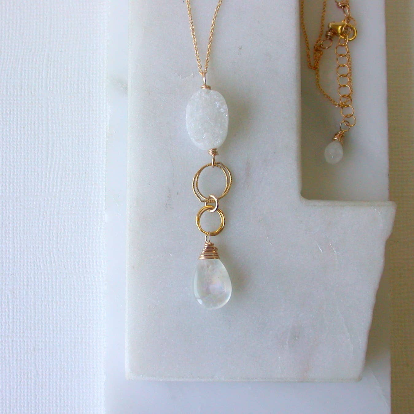 Moonstone and Druzy Gemstone Necklace