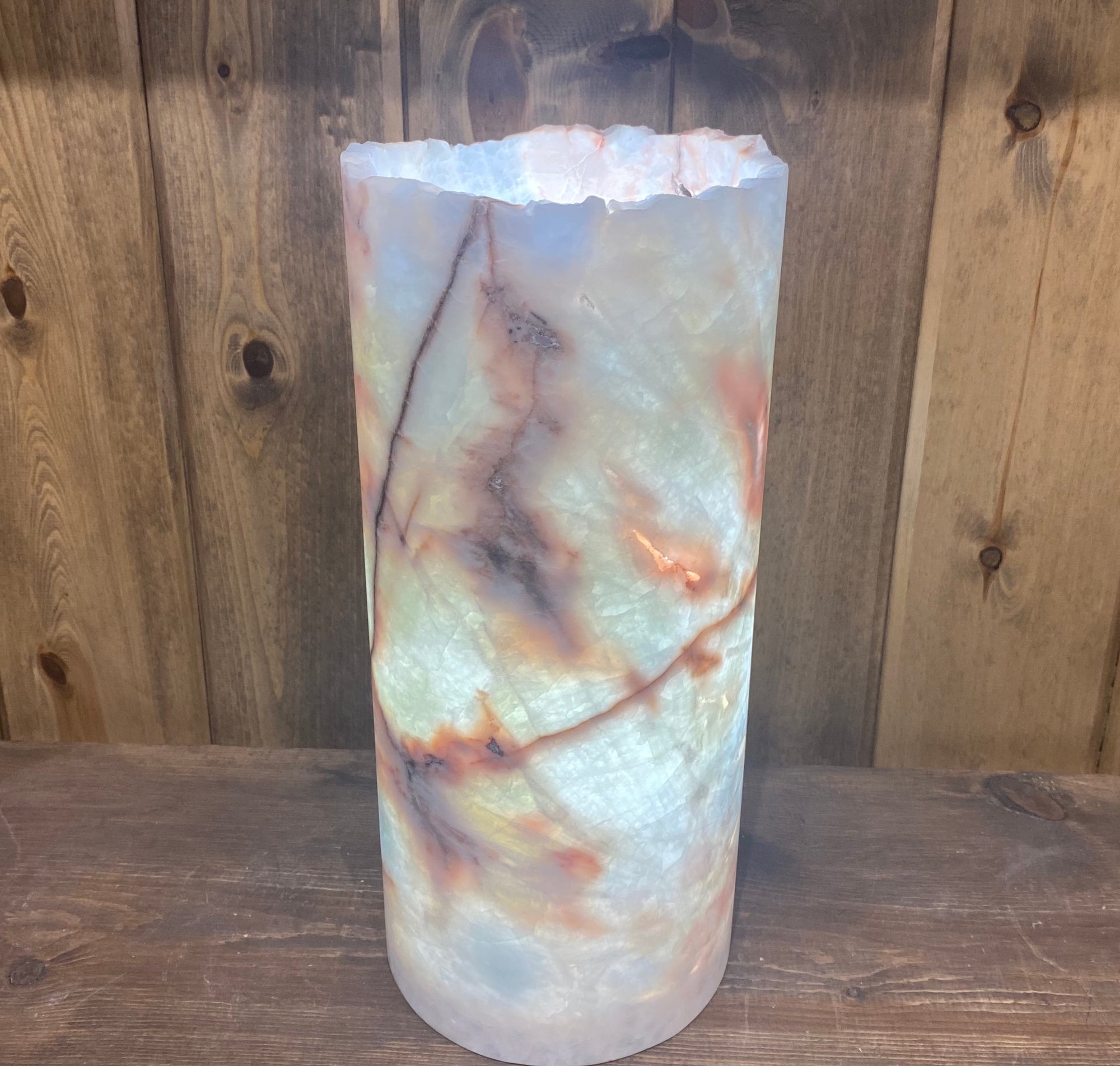 Cherry Blossom Onyx Cylinder Lamp