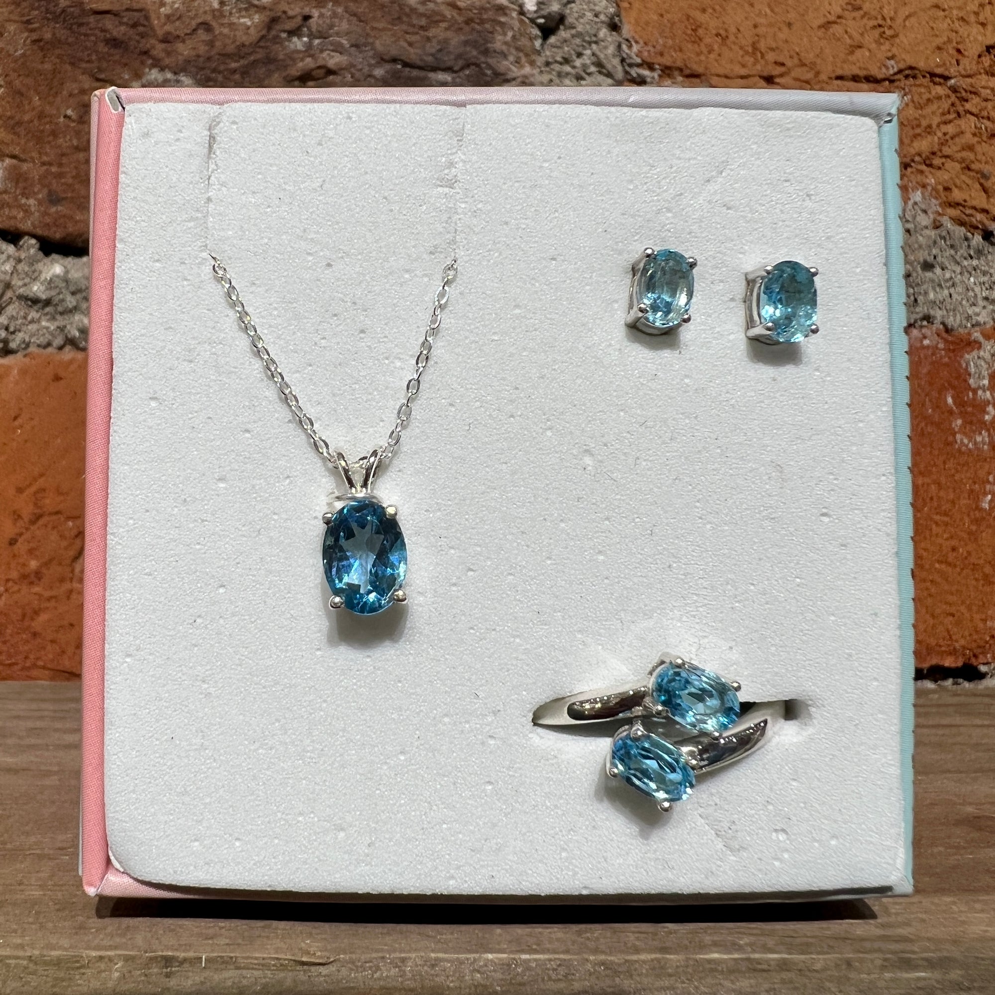 Aquamarine & White CZ 925 Sterling Silver Pendant & Earrings Jewelry S –  atjewels.in