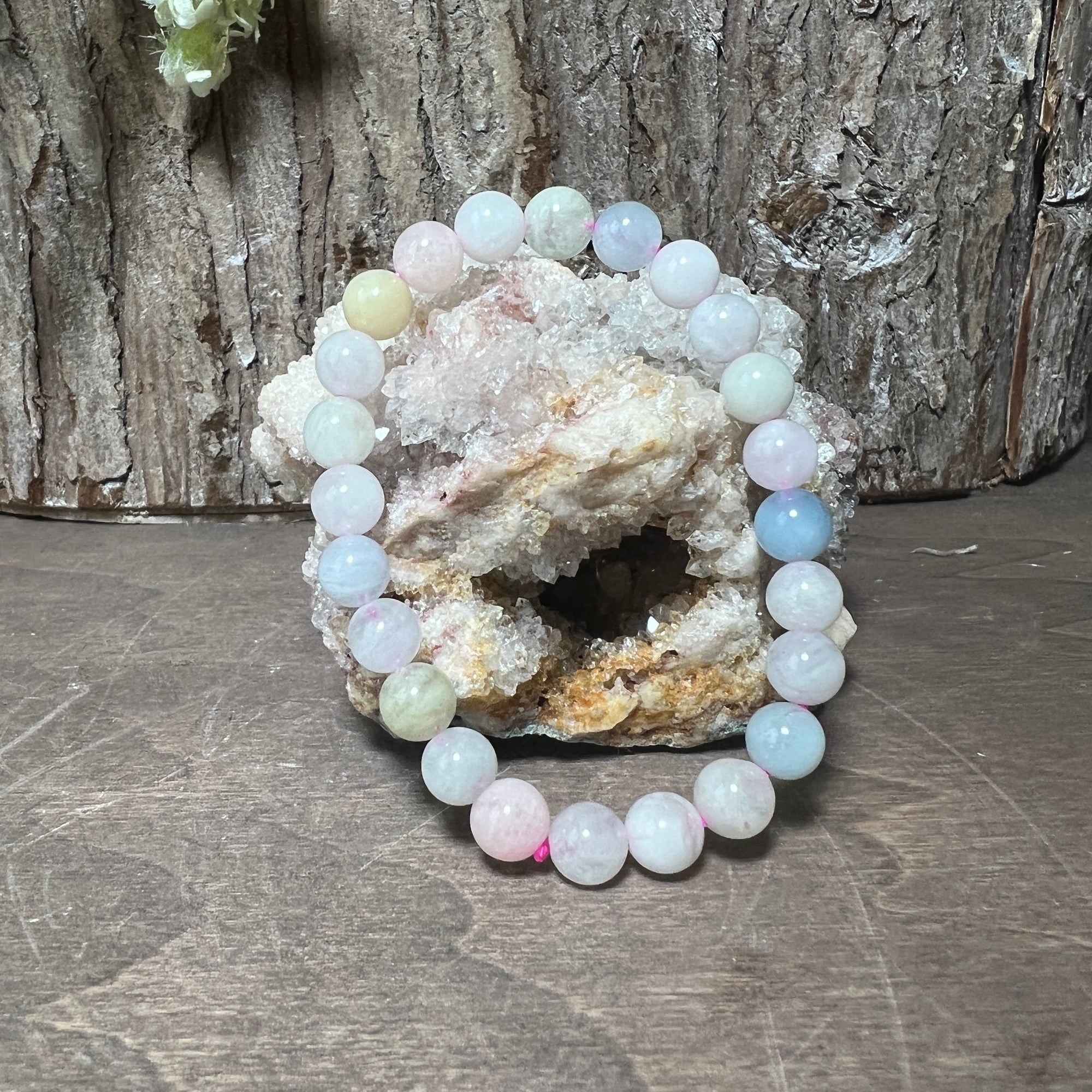 AQUAMARINE & MORGANITE Crystal Bracelet - Round Beads - Beaded Bracele –  Throwin Stones