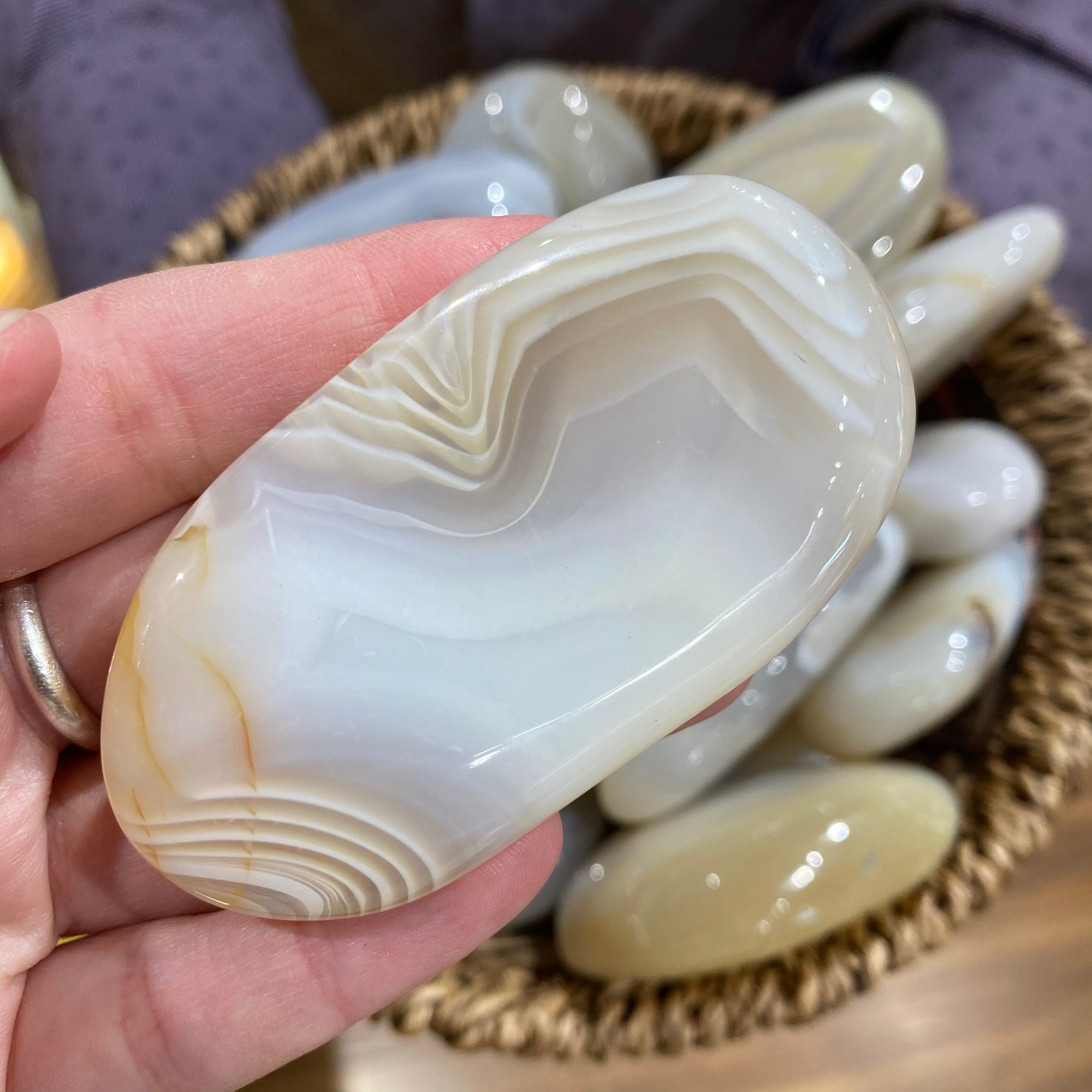 Banded Chalcedony Palm Stone