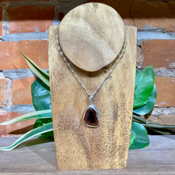 Watermelon Tourmaline and Garnet Sterling top Silver Necklace